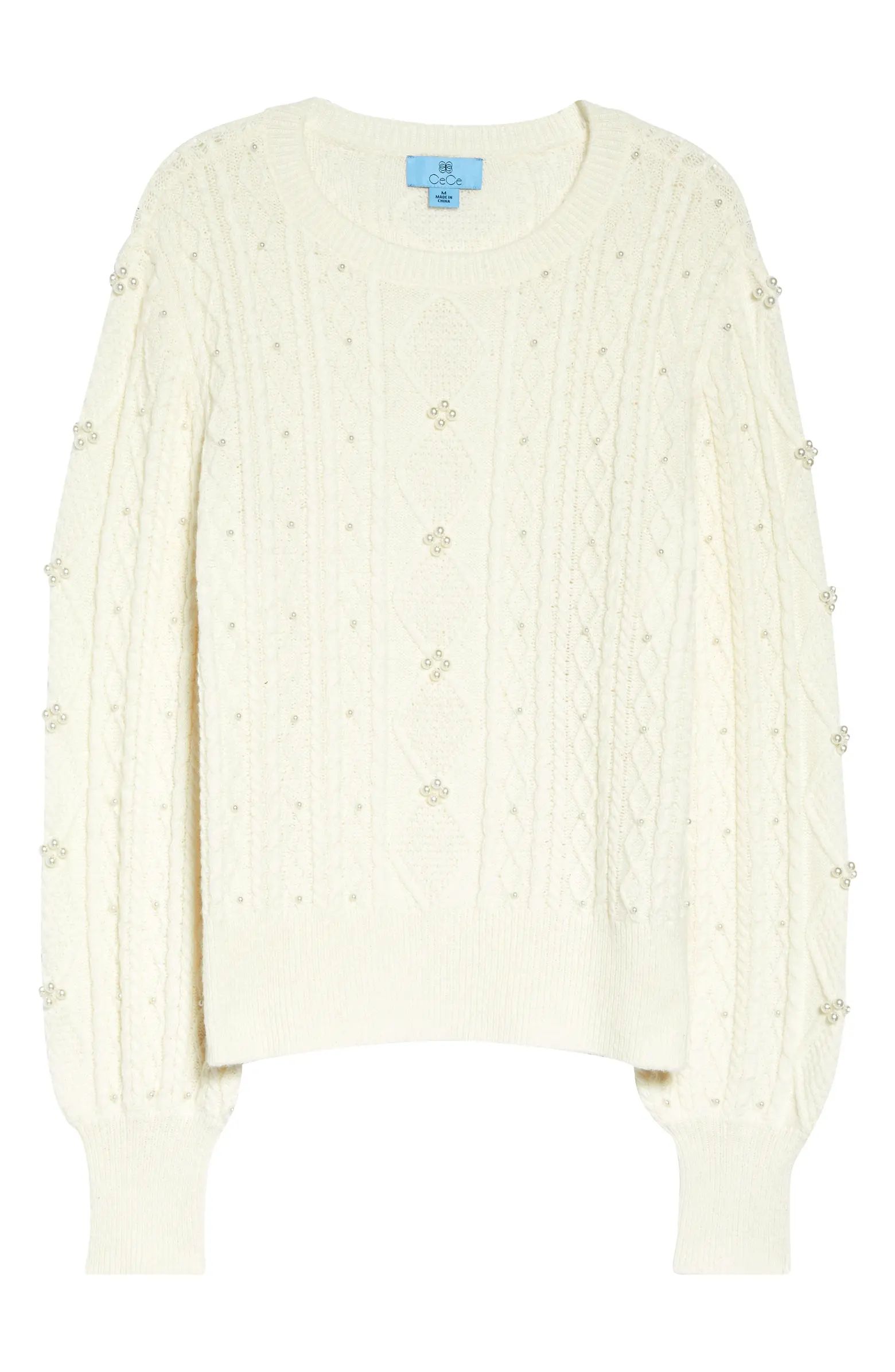 Imitation Pearl Cable Sweater | Nordstrom