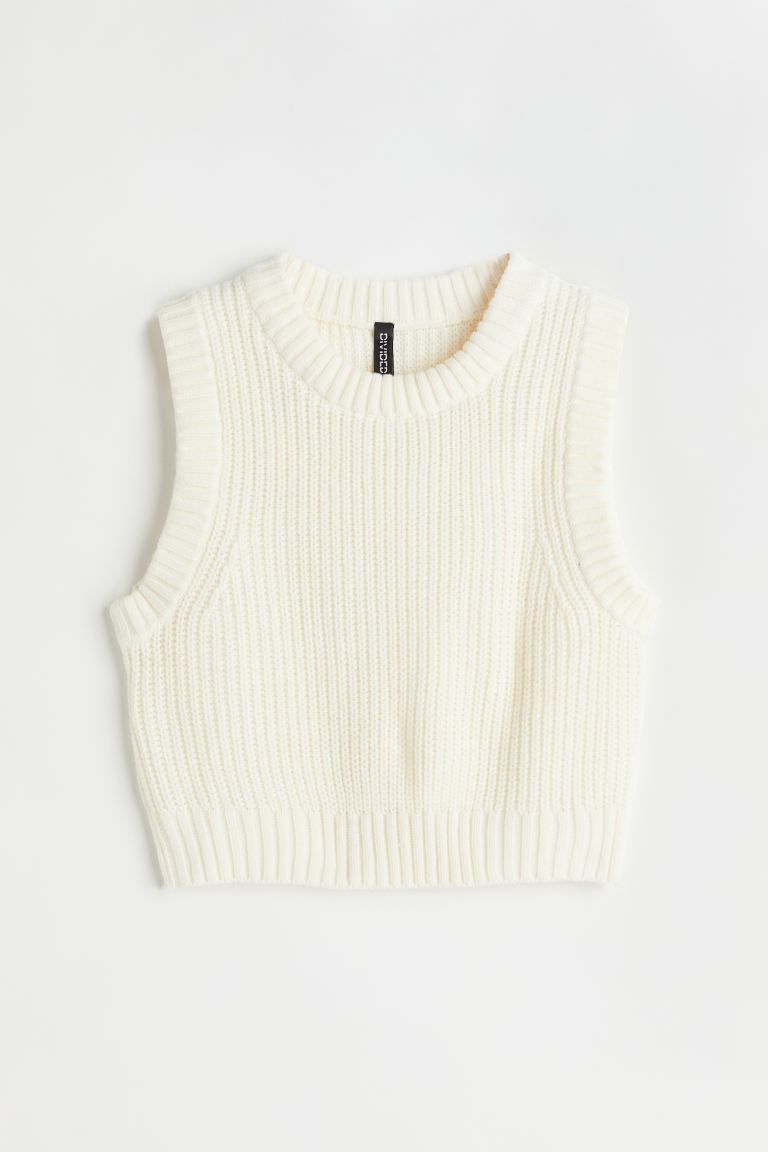 Crop Sweater Vest - White - Ladies | H&M US | H&M (US + CA)