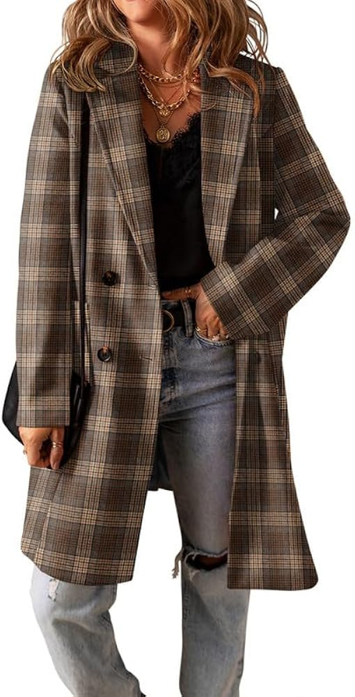 Women Winter Elegant Notched Collar Double Breasted Over Coat Mid-Long Lapel Jacket Outwear | Amazon (CA)