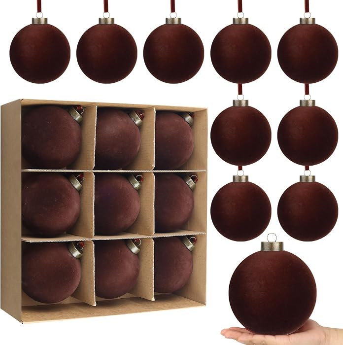 9 PCS Christmas Velvet Balls Flocked Xmas Tree Ball Ornaments Christmas Large Ball Set Xmas Tree ... | Amazon (US)
