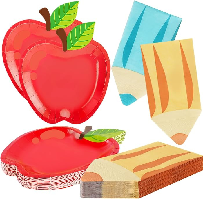 Back to School Disposable Tableware Set, Apple Paper Plates, Serves 25 | Amazon (US)