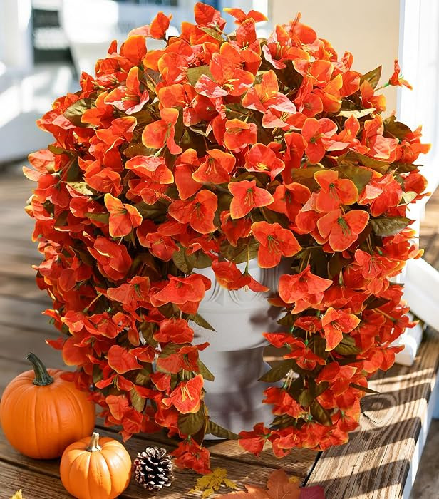 Bougainvillea Artificial Flowers Plants for Outdoors Outside Fall Autumn Decor, 2 pcs Faux Silk L... | Amazon (US)