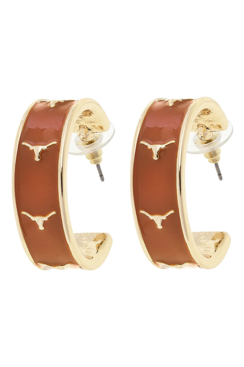 Texas Longhorns Enamel Logo Hoop Earrings in Burnt Orange/Shiny Gold | CANVAS