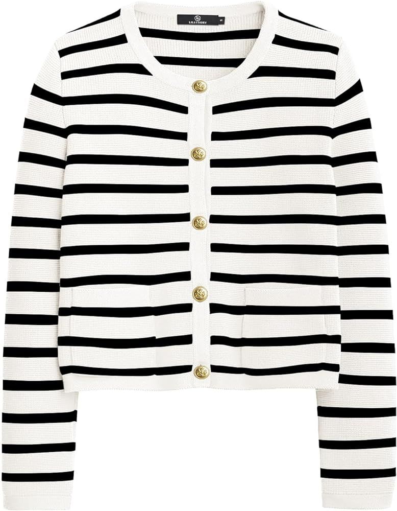 LILLUSORY Women's Cardigan Sweaters 2023 Open Front Long Sleeve Button Down Cashmere Knitted Jackets | Amazon (US)