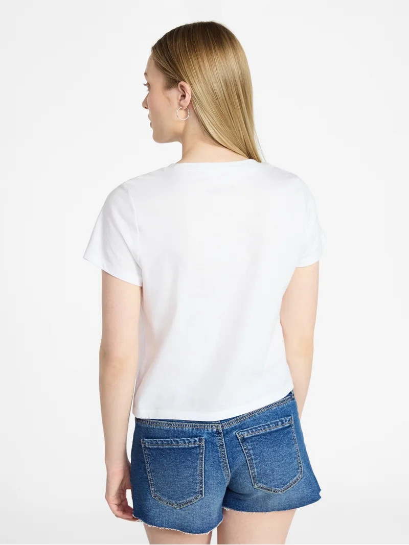 No Boundaries Cropped Cotton Tee with Short Sleeves, Women\u2019s XXS-XXL | Walmart (US)