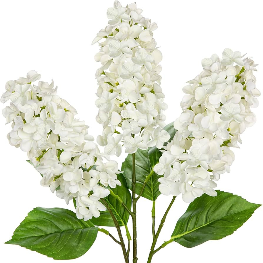 Artificial Hydrangea Flowers Real Touch – 3PCS 24.8" Faux Cone Hydrangea Stems for Tall Vases, ... | Amazon (US)