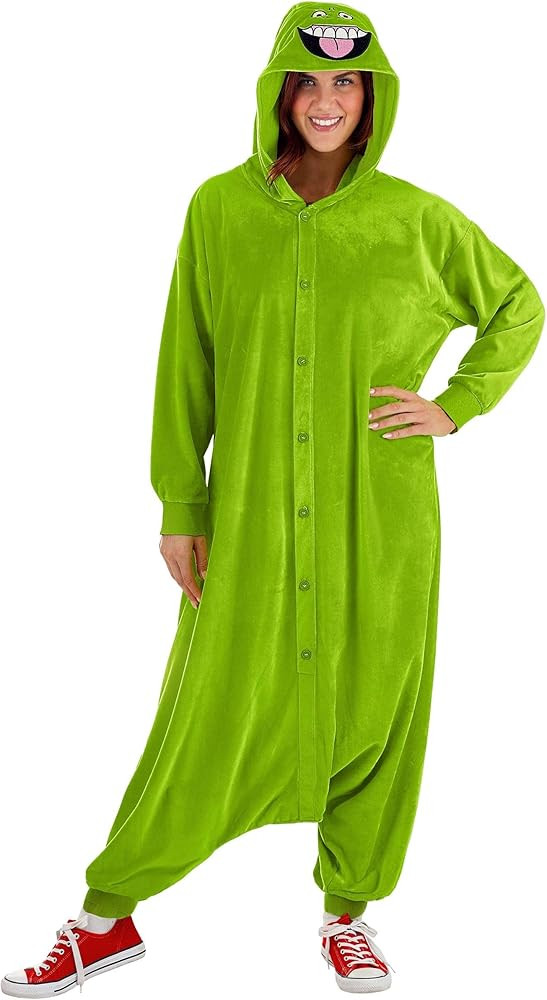 Adult Ghostbusters Slimer Costume Onesie | Ghostbuster Green Ghost Hooded Pajamas | Ghostbusters ... | Amazon (US)