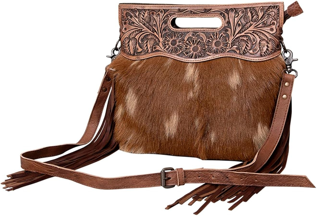American Darling ADBGS146A Clutch Hand Tooled Hair On Genuine Leather Women Bag Western Handbag P... | Amazon (US)