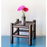 Dark Brown Bamboo Side Table, Mid Century Modern, Square Wooden Plant Stand, Small Vintage Stool | Etsy (US)