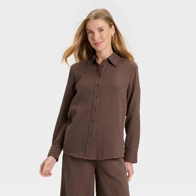 Women's Long Sleeve Gauze Collared Button-Down Shirt - Universal Thread™ | Target