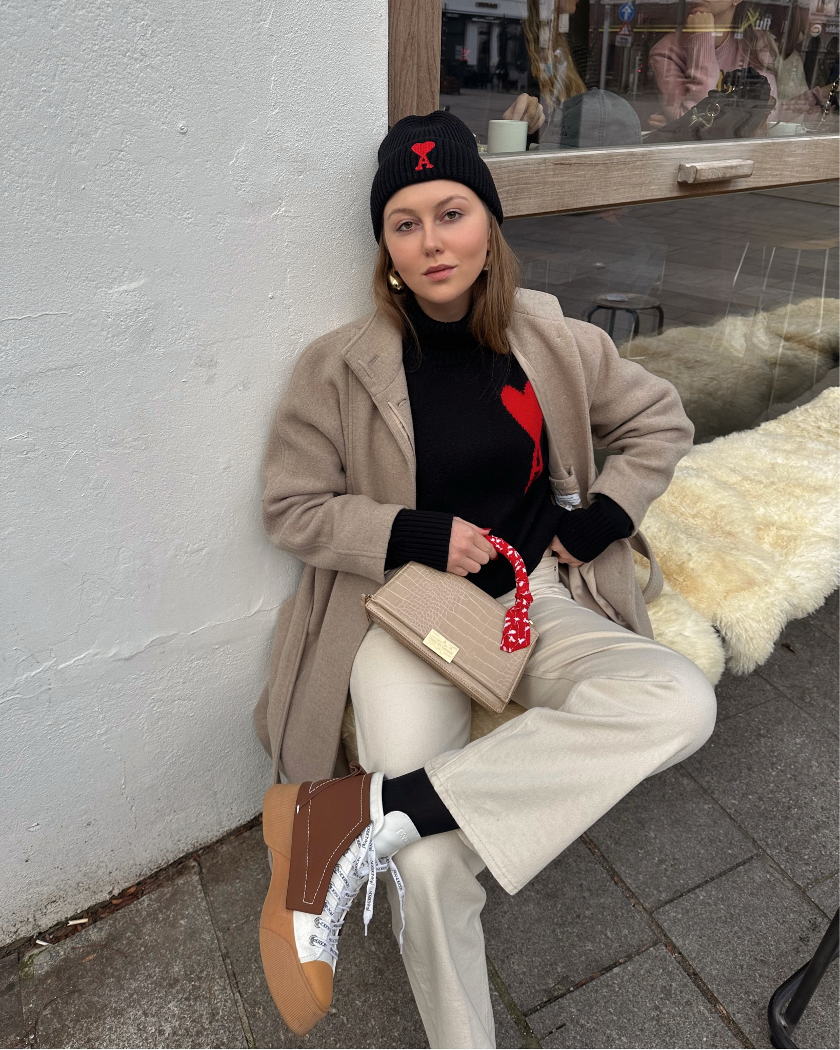 my most worn fall-winter fashion pieces in one outfit: the oversized black wool sweater & fancy beanie, taupe coat, off-white straight jeans, beige bag, cashmere high socks, beige chunky boots❣️

#LTKShoeCrush #LTKStyleTip #LTKSeasonal