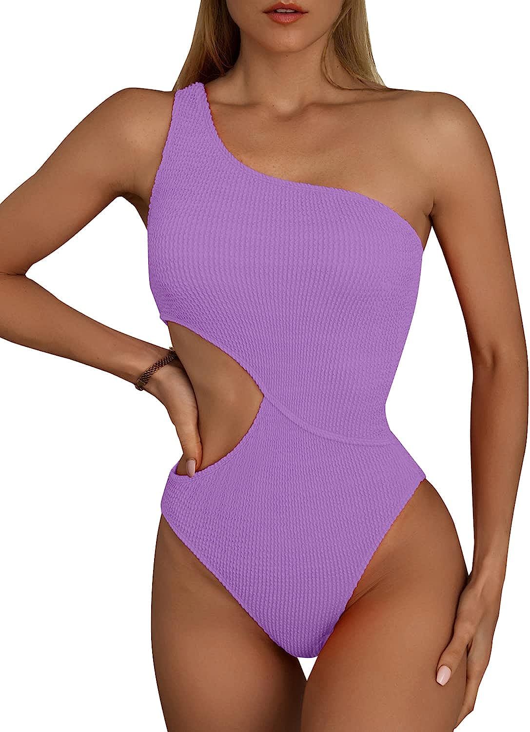 Limeeke Women's Cutout One Piece Swimsuit One Shoulder Swimwear Ribbed Monokini Bathing Suits | Amazon (US)