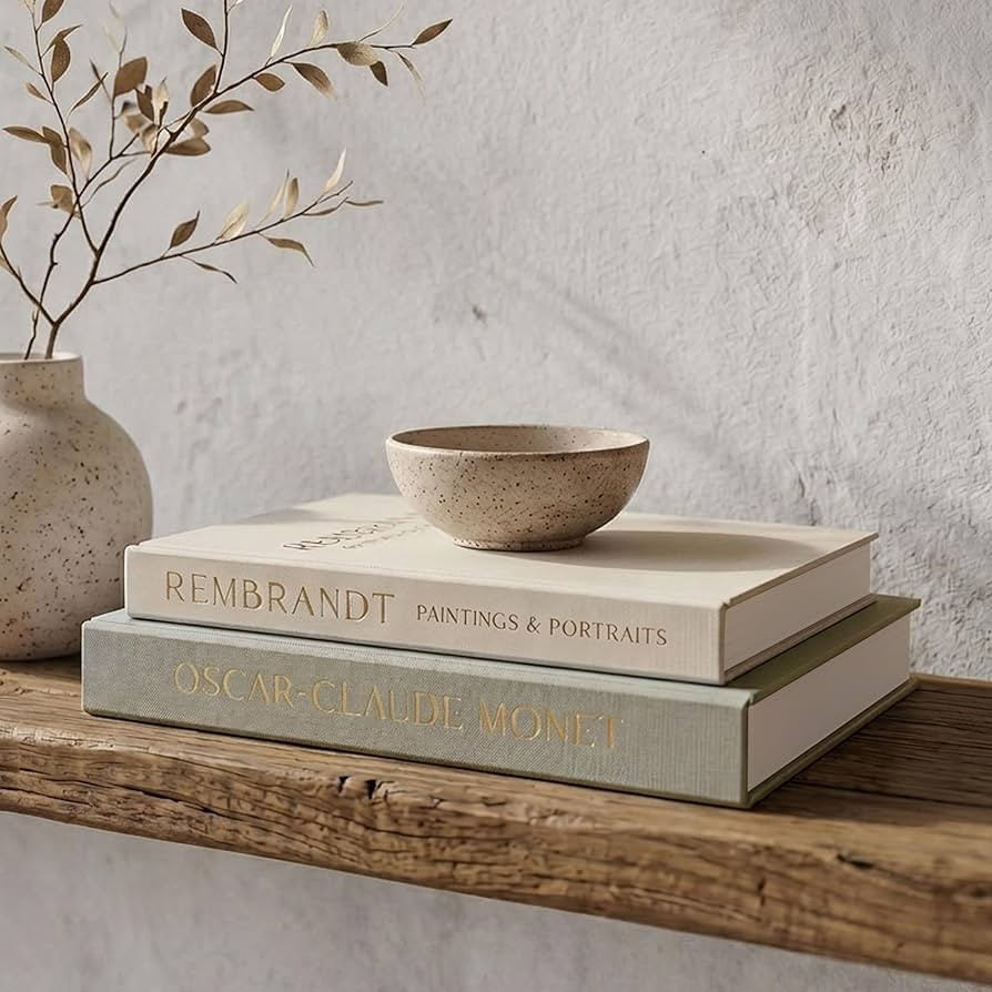 ZICOTO Set of 2 Beautiful Decorative Linen Books - Aesthetic Faux/Fake Books for Modern Home Deco... | Amazon (US)