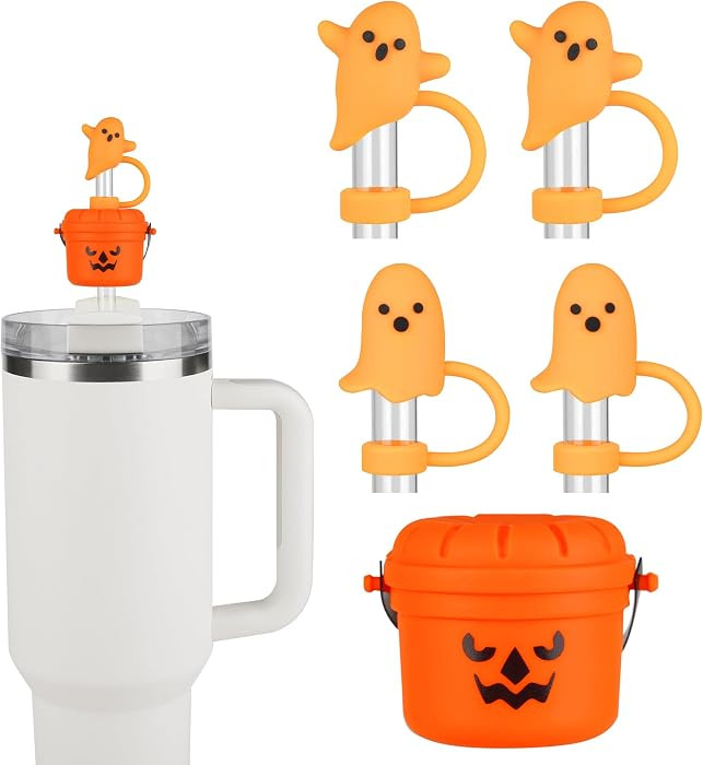 Funny Halloween Buckets Straw Covers for Stanley Cup - Cute Ghost Skull Toppers Compatible With 3... | Amazon (US)