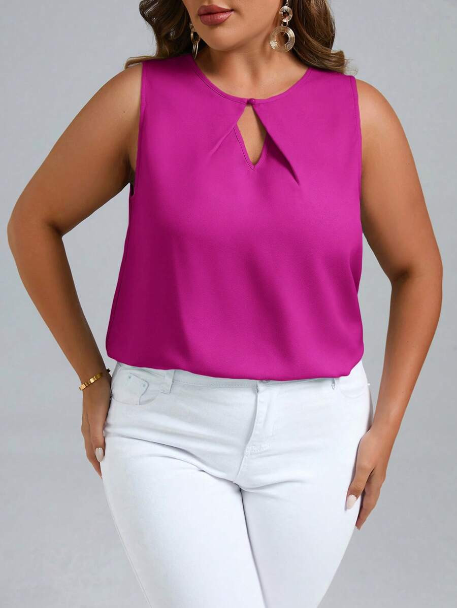 SHEIN Clasi Plus Size Women's Hollow Out Sleeveless Blouse | SHEIN