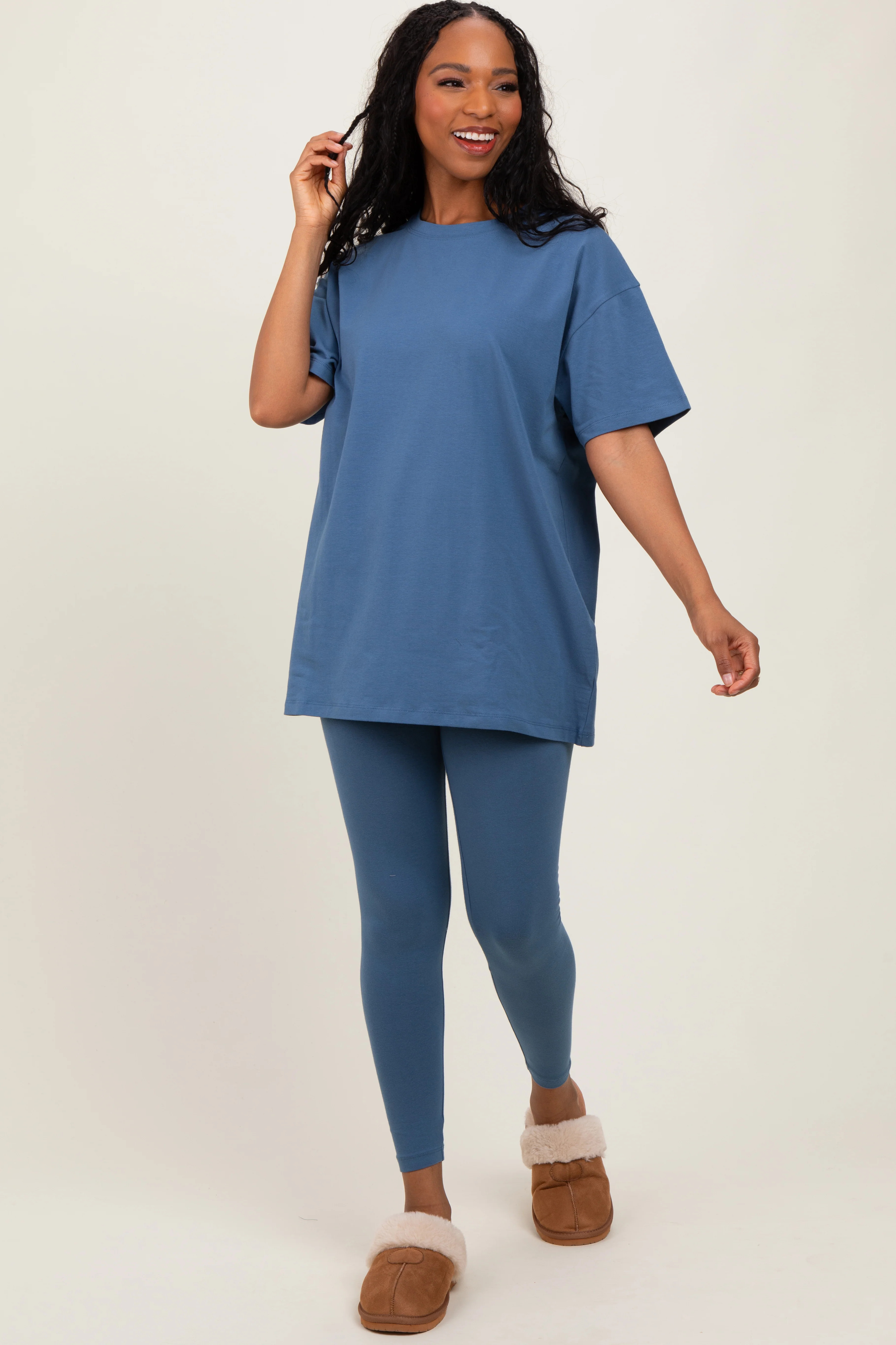 Blue Oversized Crewneck Short Sleeve and Legging Set | PinkBlush Maternity