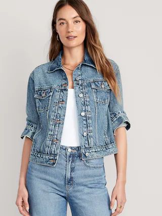 Distressed Classic Jean Jacket for Women | Old Navy (CA)