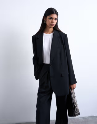 Topshop 2 button relaxed fit blazer in black | ASOS (Global)