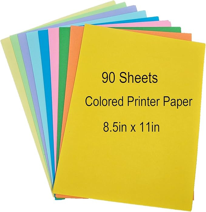 Colored Copy Paper 8.5 x 11 Printer Paper, 90 Sheets Colorful Paper Letter Size, Brightness Rainb... | Amazon (US)