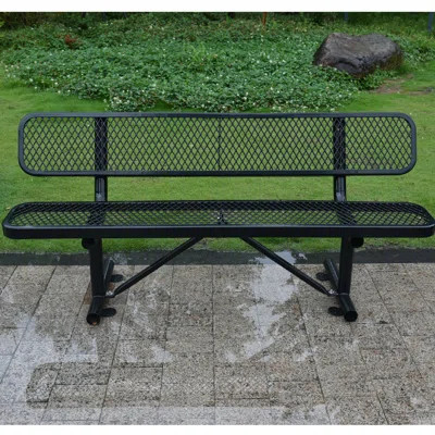 Black 6 Ft. Outdoor Steel Bench With - Perforated Metal Bench, Finish 72"L X 12"W Back & Stool For Deck, Garden, Patio, Porch Heavy-Duty With For Adde | Wayfair North America
