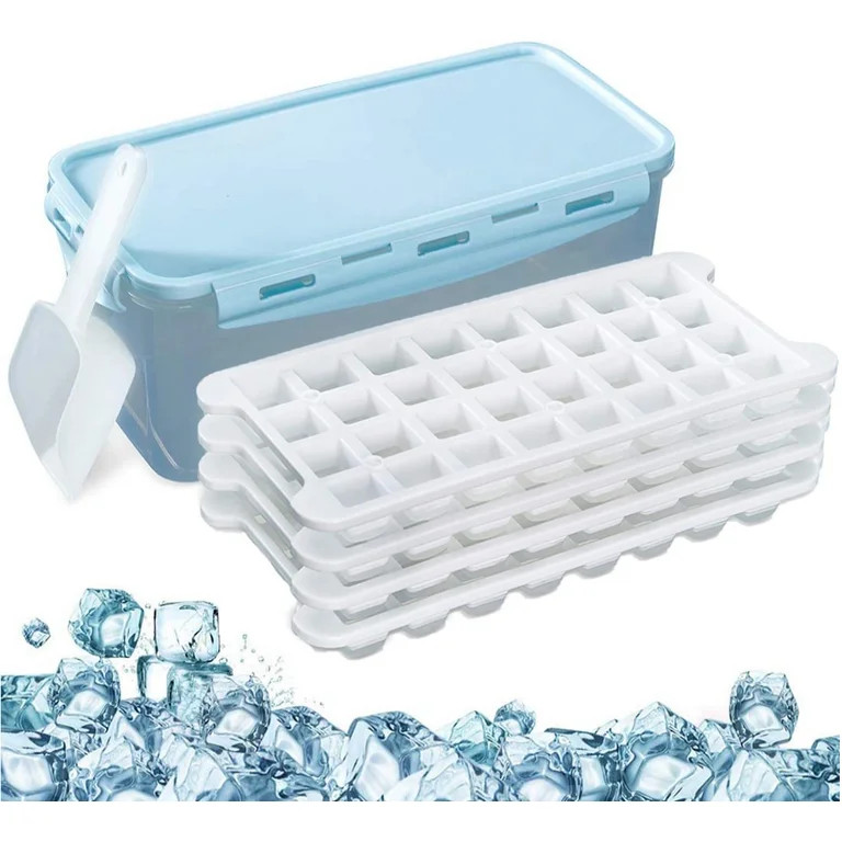Ice Cube Trays 4 Pack (128 Ice Cubes), Stackable Silicone Bottom Ice Trays Ice Cube Molds Contain... | Walmart (US)