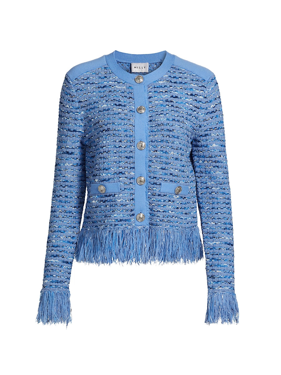 Women's Fringe Tweed Jacket - Blue - Size Small | Saks Fifth Avenue