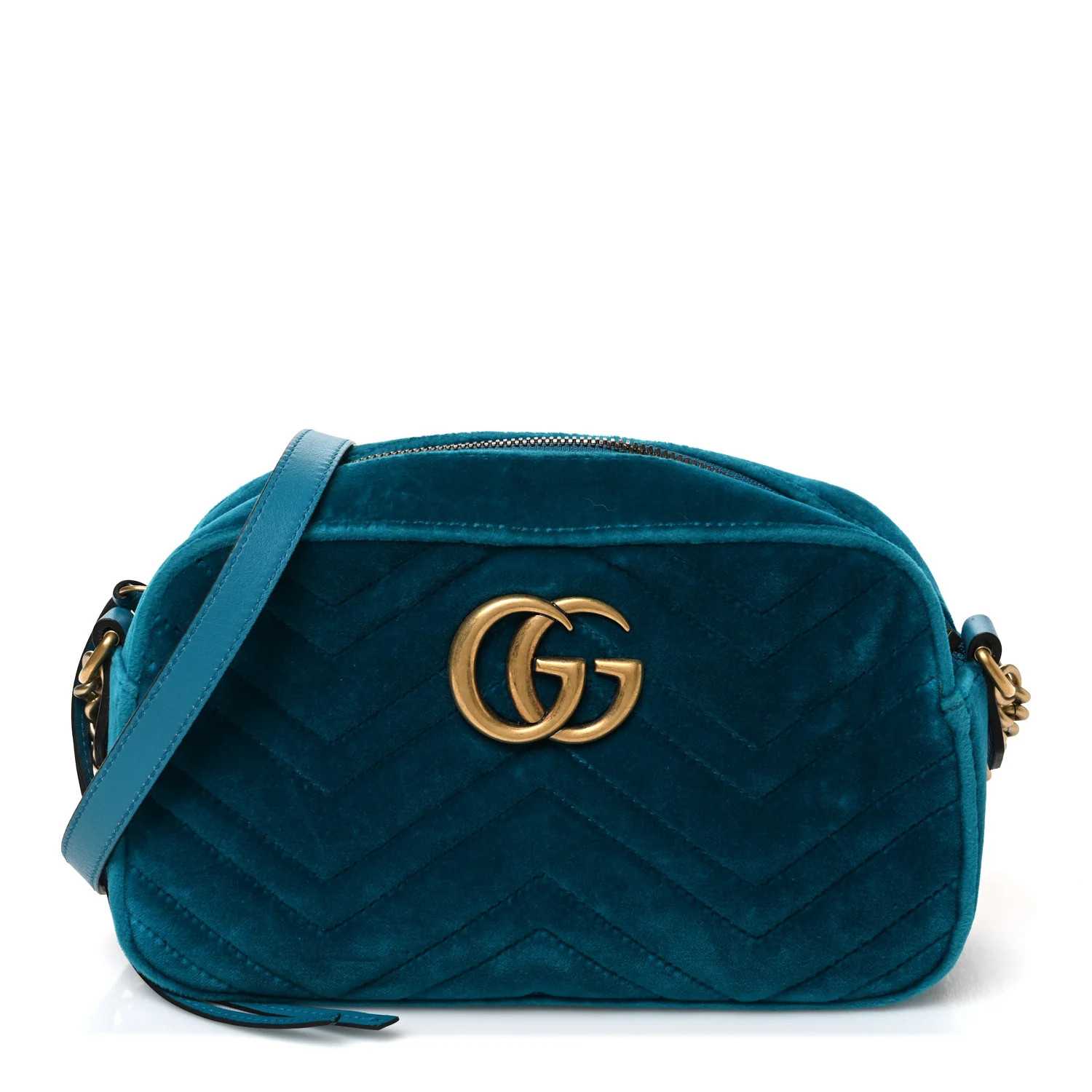 Gucci Velvet Matelasse Small GG Marmont Chain Shoulder Bag Pavone Cyan 1960902 | FASHIONPHILE (US)