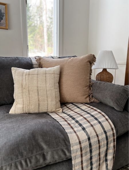 I love this pillow combo with my favorite plaid throw blanket! Living room inspo - dark gray sofa 

#LTKhome