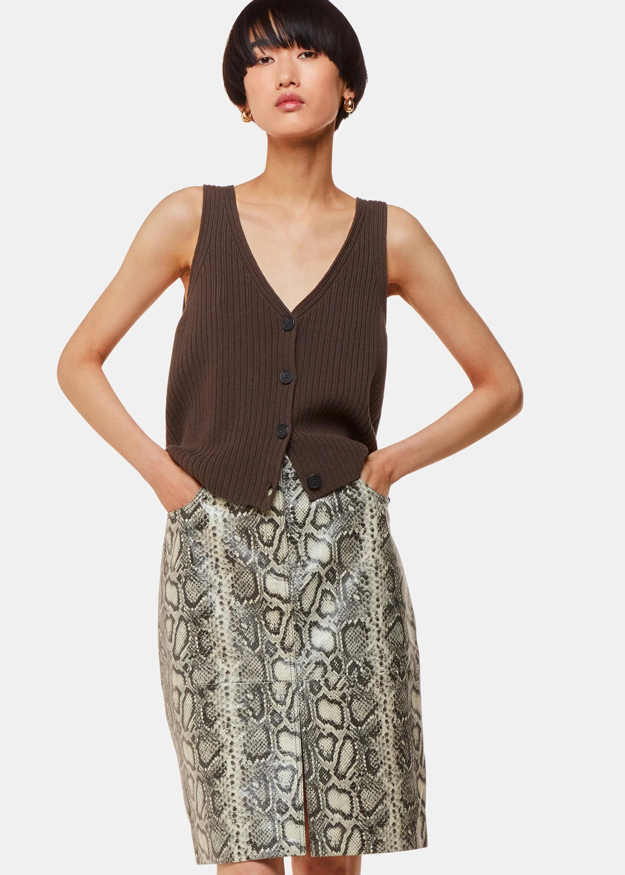 Multicolour Snake Skin Leather Midi Skirt | WHISTLES | Whistles UK | | Whistles