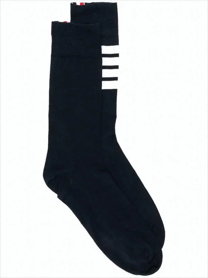 Classic Black Ribbed Socks With Stripe Detail | Shop Simon