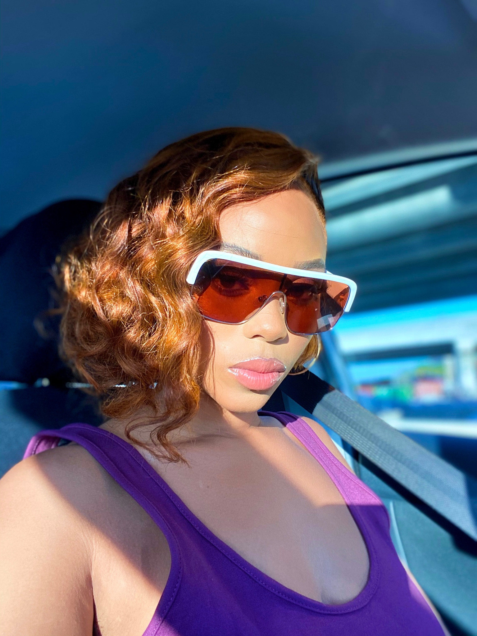 Beauty in a clean form 💜

Model is wearing : Beautiful burnt orange loose waves human hair wig with purple biker lounge set and white lined shades 

Follow me on all socials! 💛

Book model for your next project! 💕

#LTKbeauty #LTKstyletip #LTKcurves