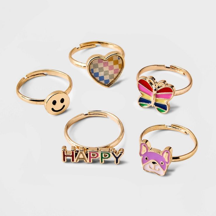 Girls' 5pk Happy Ring Set - Cat & Jack™ | Target
