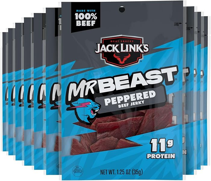 Jack Link’s x MrBeast Beef Jerky, Peppered Beef Jerky, As Seen on Beast Games, 11g Protein, Mad... | Amazon (US)