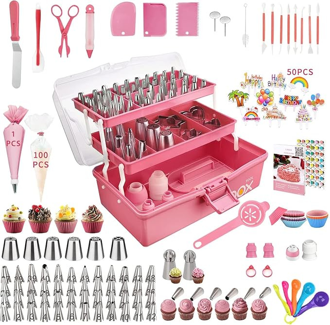Cake Decorating Supplies Tools Kit: 358pcs Baking Accessories with Storage Case - Piping Bags and... | Amazon (US)