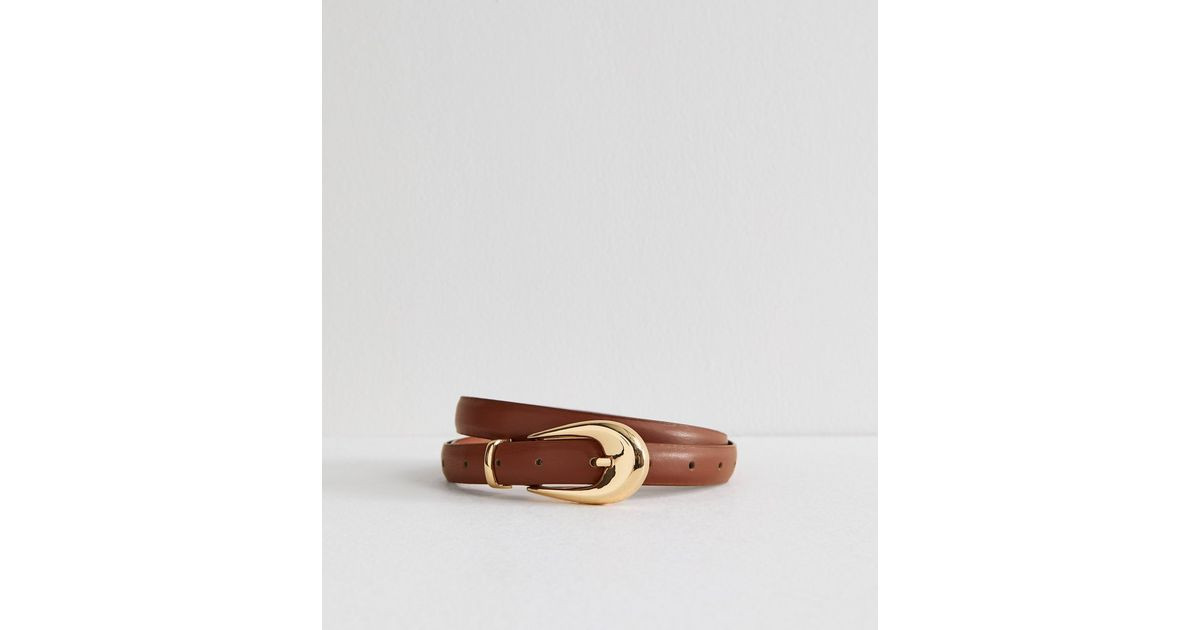 Tan Chunky Buckle Faux Leather Belt | New Look | New Look (UK)