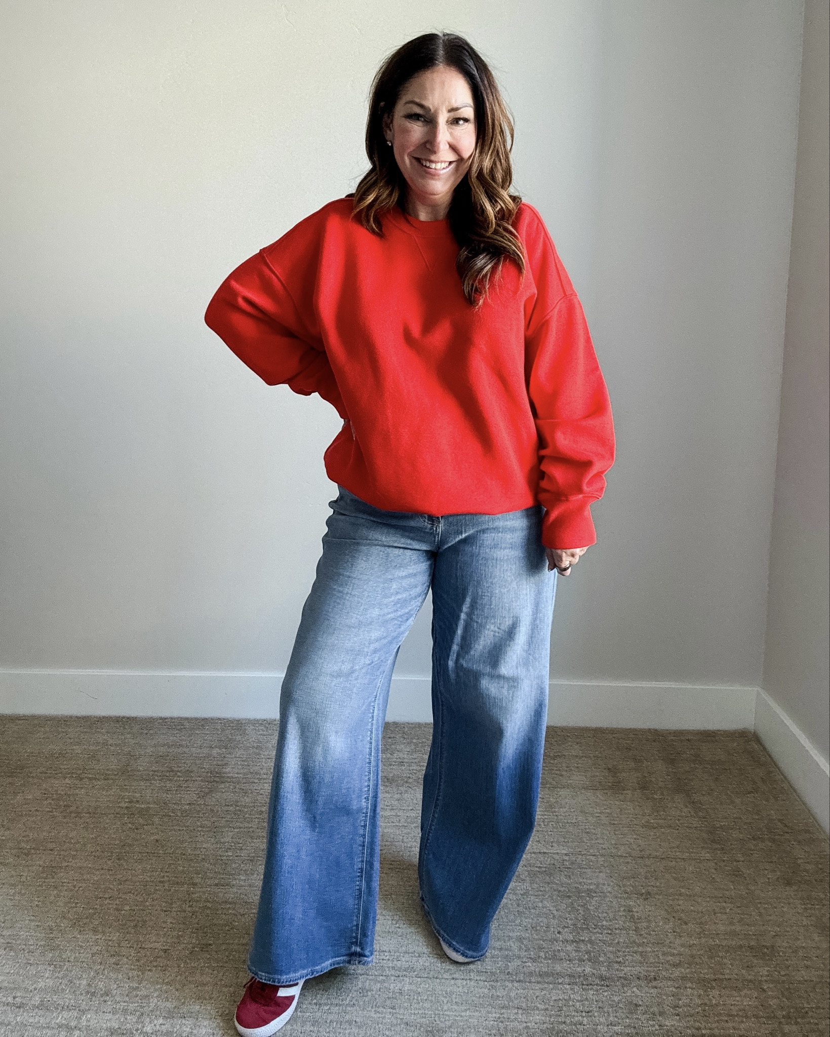Aerie Red Sweatshirt Holiday Casual Outfit | Wearing sweatshirt, L and Jeans, 31 

 

#LTKSeasonal #LTKMidsize #LTKStyleTip