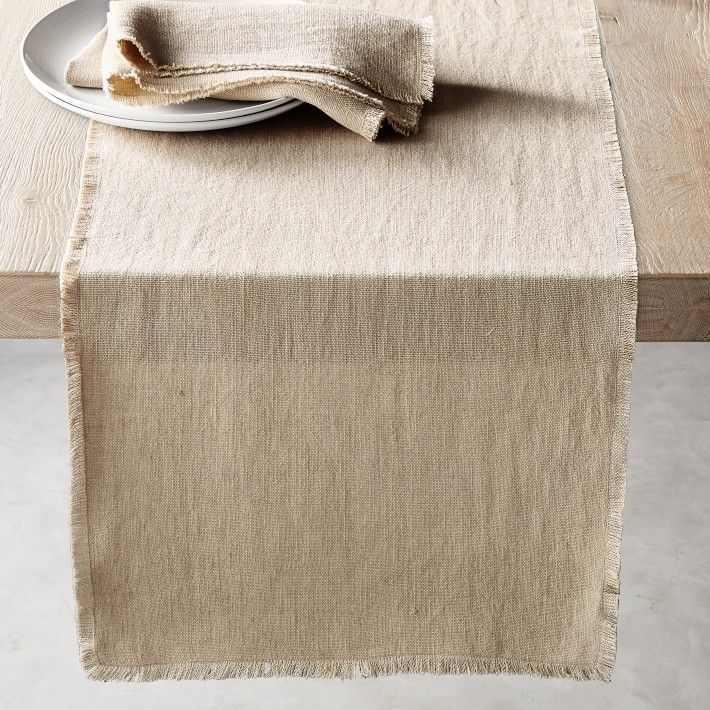 Fringed Table Runner, 16&amp;quot; X 108&amp;quot;, Parchment | Williams-Sonoma