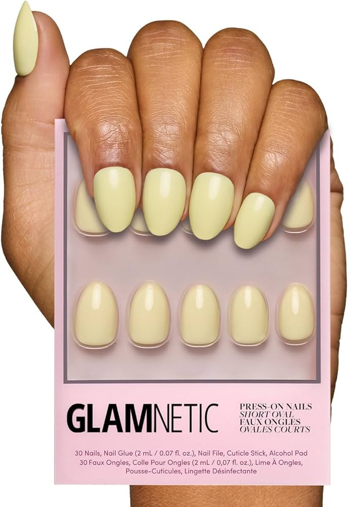 Glamnetic Press On Nails - Pastel Yellow | Short Oval Glossy Light Yellow Fake Nails, Reusable Sp... | Amazon (US)