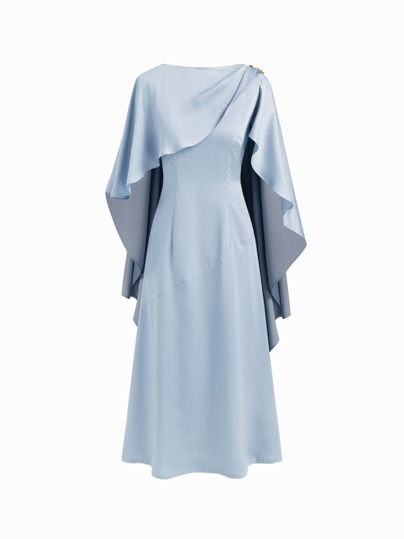 Satin Boat Neck Metal Detail Ruffle Maxi Dress | Cider