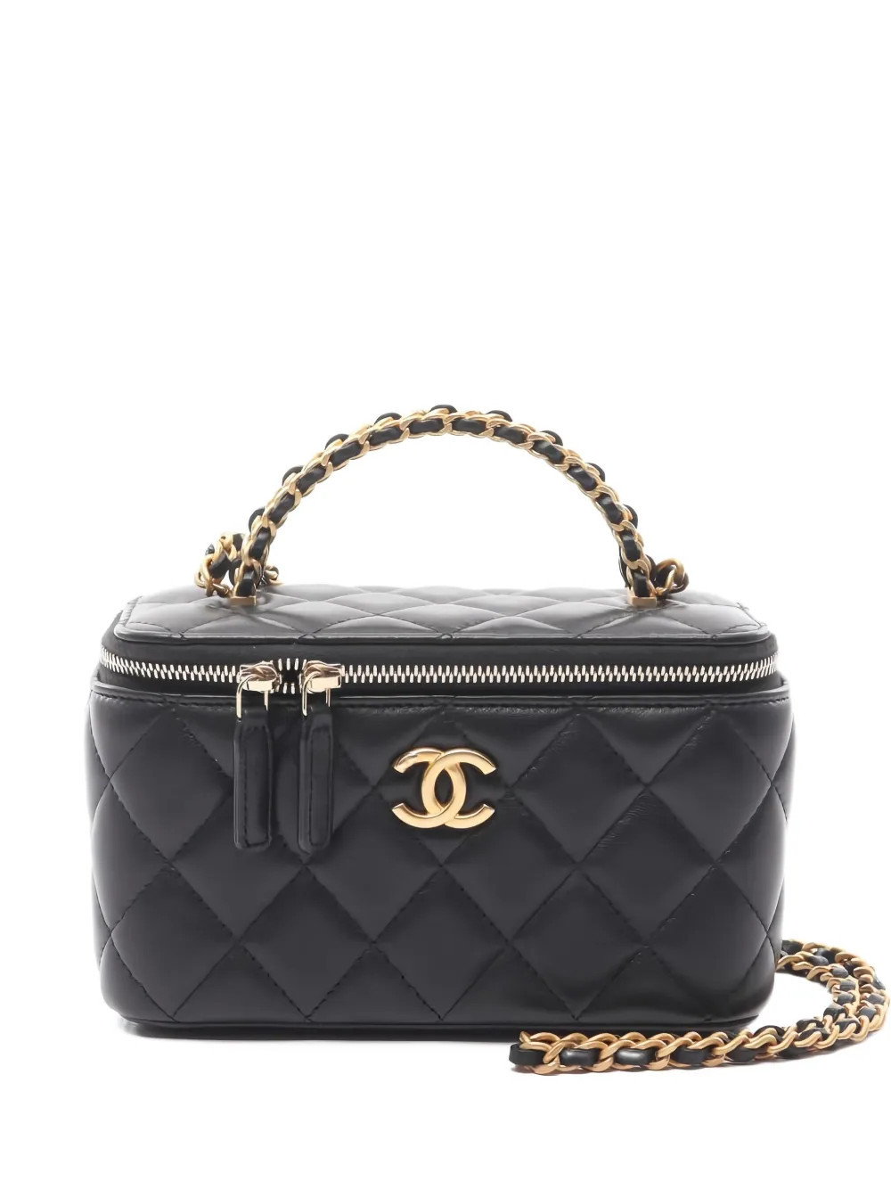 CHANEL Pre-Owned diamond-quilted two-way vanity bag - Black | Farfetch Global