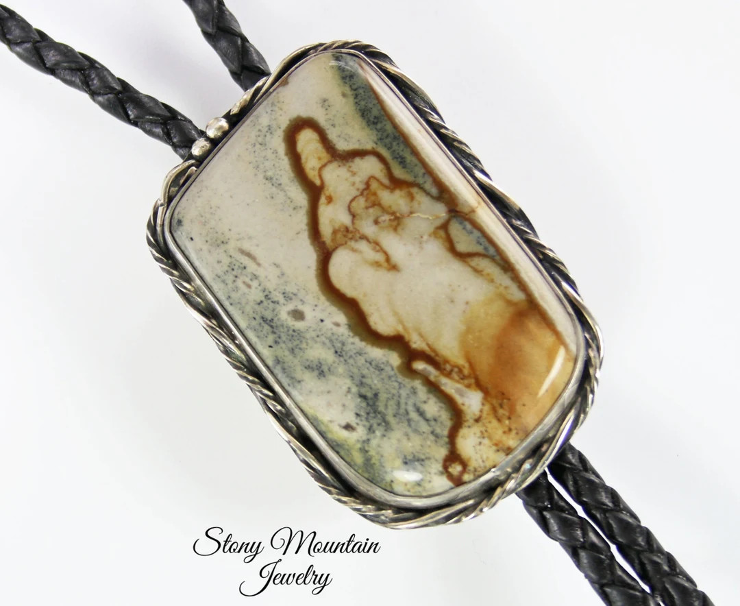 Designer Bolo Tie Picture Jasper Stone Bolo Tie for Men or Women, Unique Custom Wedding Bolo Tie,... | Etsy (US)