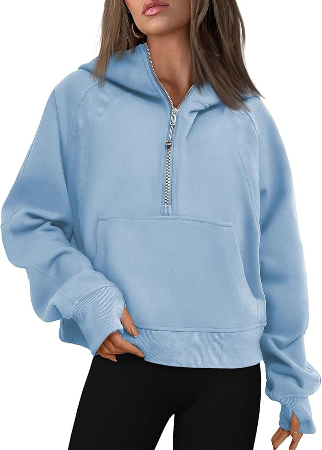 EFAN Women Cropped Hoodies Fleece Half Zip Pullover 2023 Trendy Quarter Zip Up Sweatshirts Hooded... | Amazon (US)