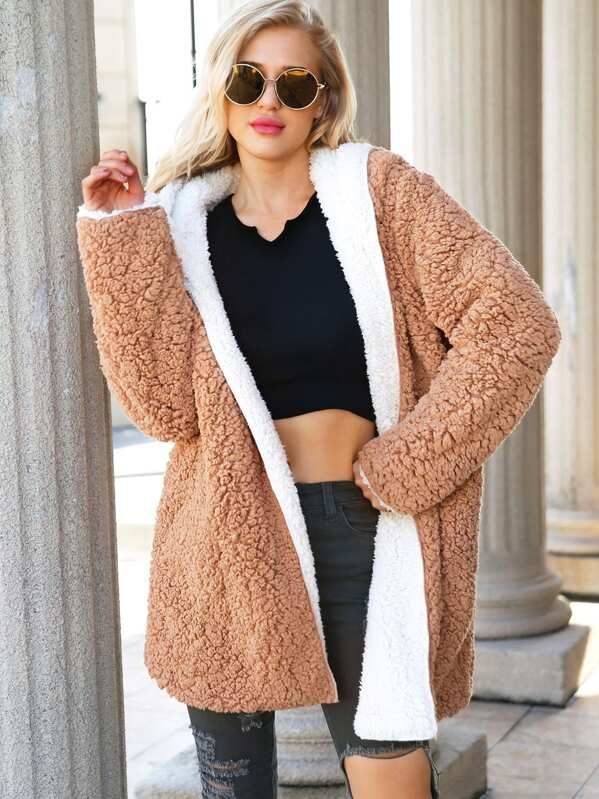 Reversible Hooded Teddy Coat | SHEIN