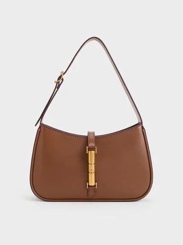 Cesia Metallic Accent Shoulder Bag
 - Chocolate | Charles & Keith US