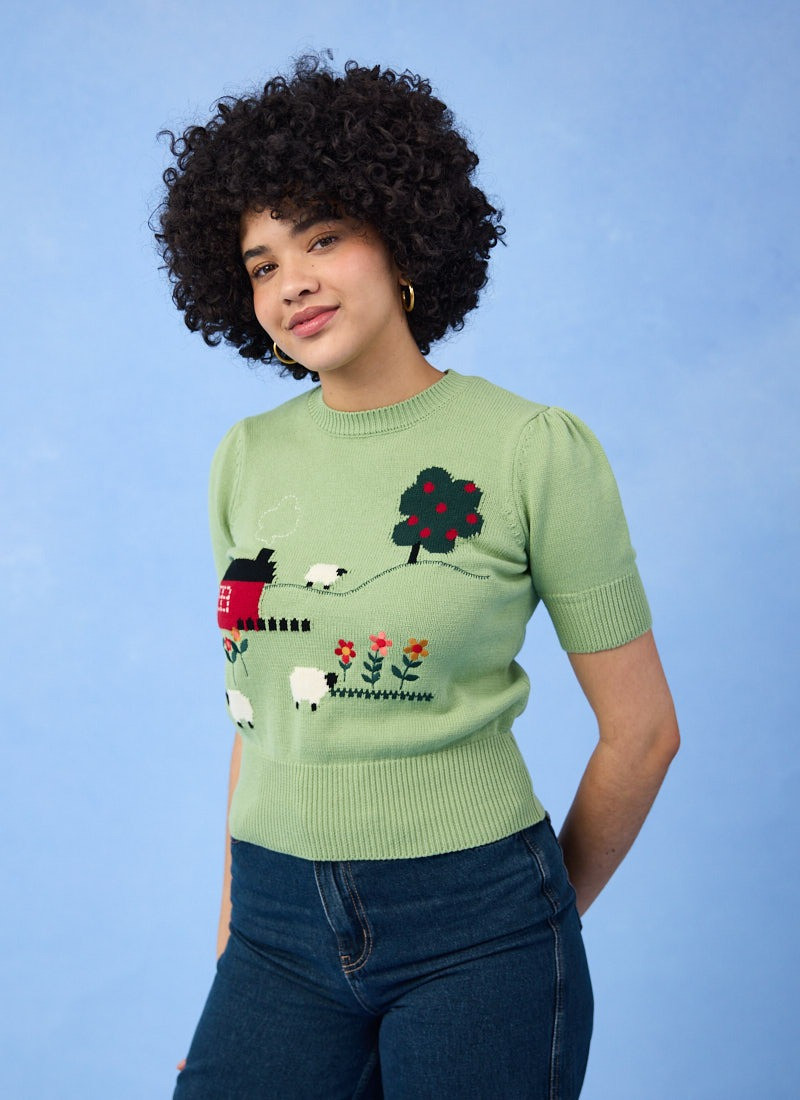 Dorothea Farmyard Intarsia Embroidered Knitted Top | Joanie
