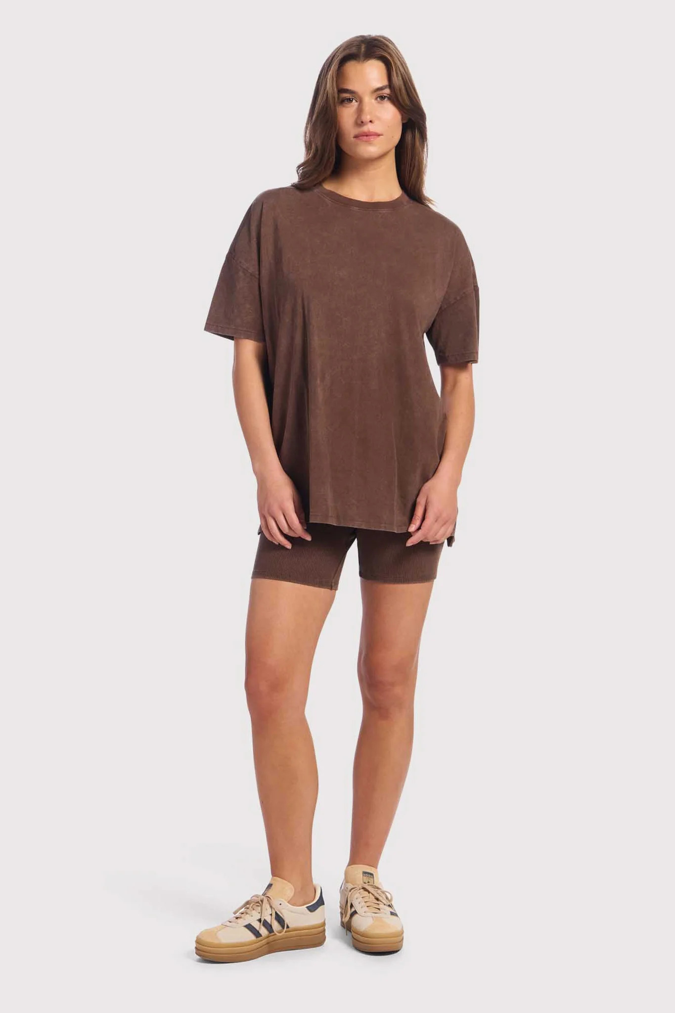 Ribbed Biker Short Set | Washed Coffee | nuuds