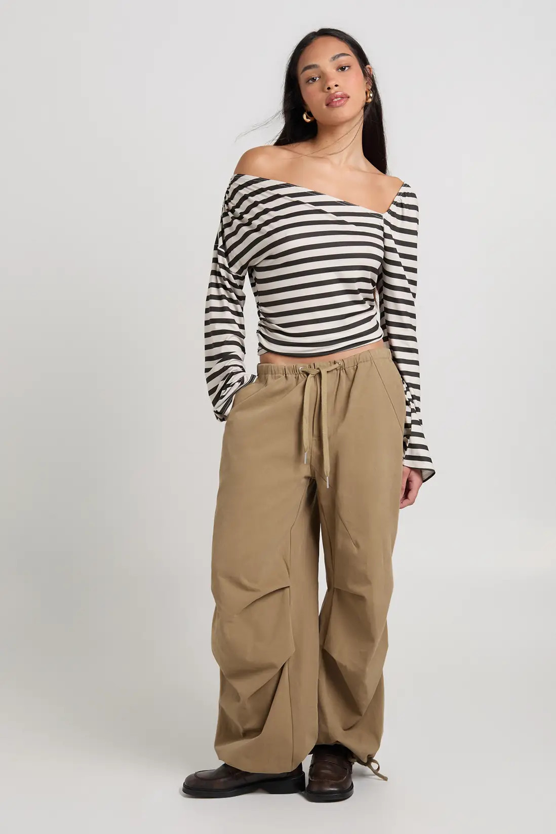 Stripe Off The Shoulder Top | Boohoo.com (UK & IE)