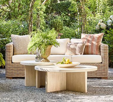 Cayman Concrete & Eucalyptus Round Outdoor Nesting Coffee Table | Pottery Barn (US)