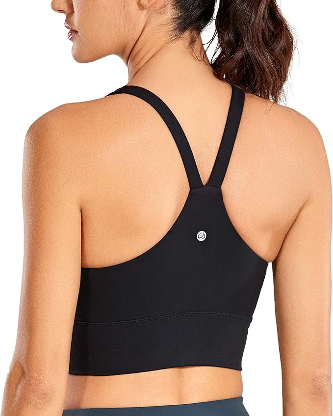 CRZ YOGA Women's T-Back V Neck Longline Sports Bra Padded Wireless Y-Back Racerback Yoga Bra Crop... | Amazon (US)