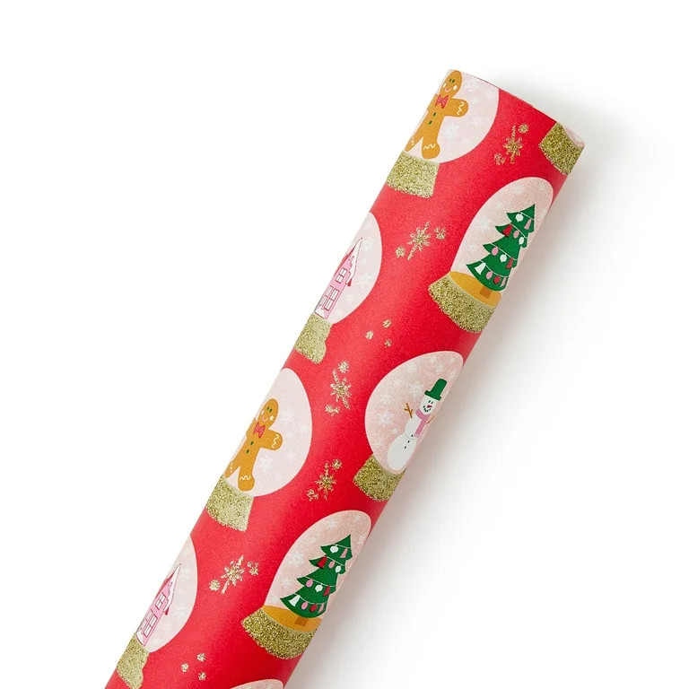Packed Party "Let it Snow" Christmas Gift Wrap;; Red and White;; Snow Globes;;  30 Square Feet | Walmart (US)